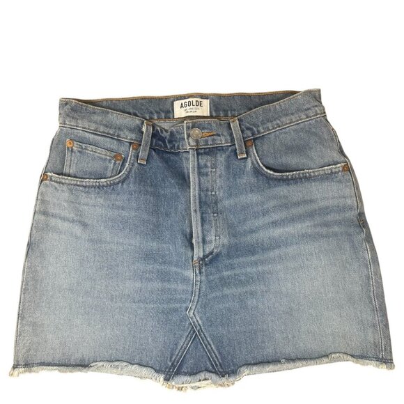 Agolde Quinn High Rise Jean Denim Mini Skirt Size 28 In Devotee Distressed - Picture 1 of 11